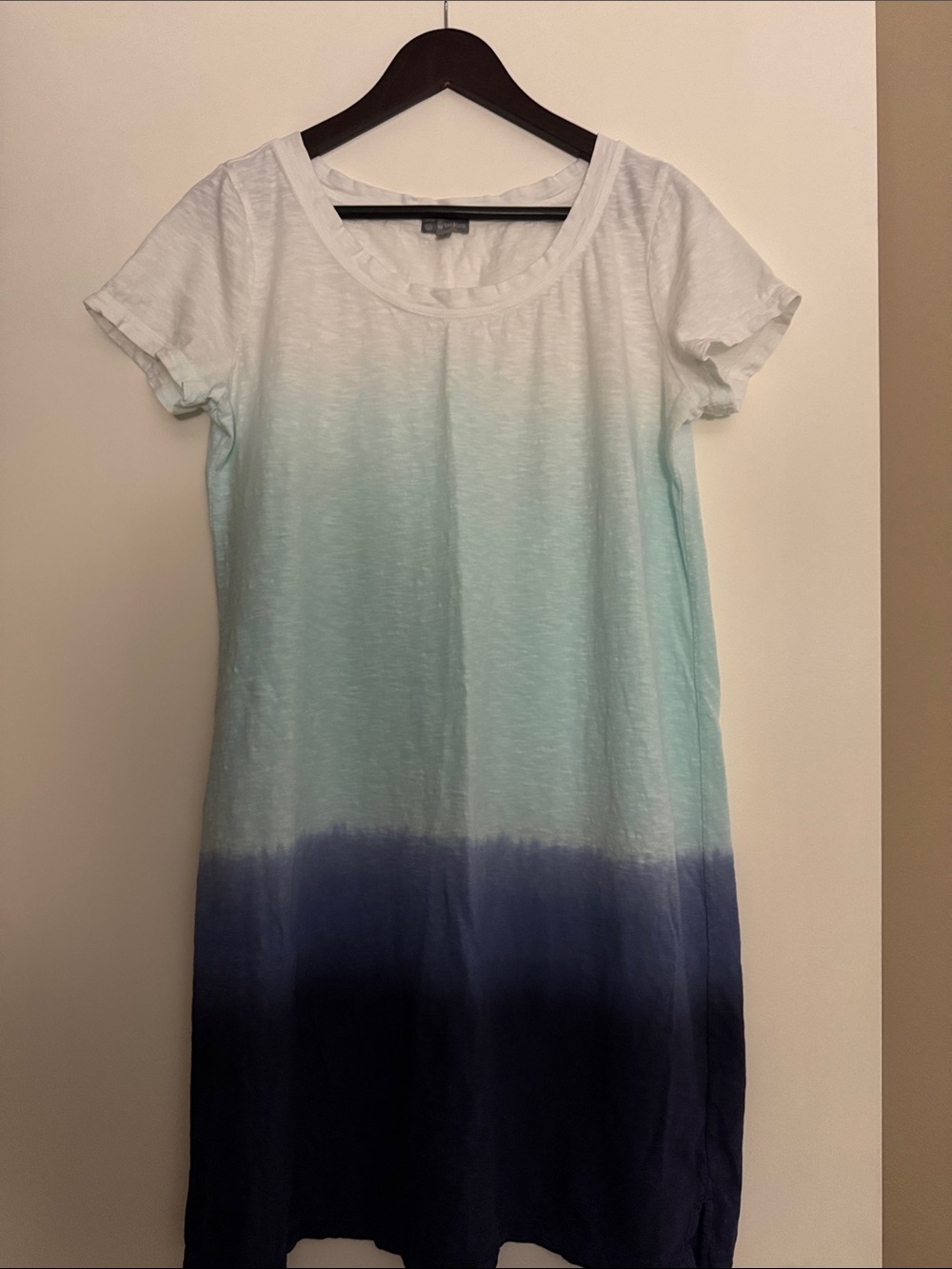 Talbots Ombre Scoop-Neck Short Sleeve Dress in White, Aqua & Navy